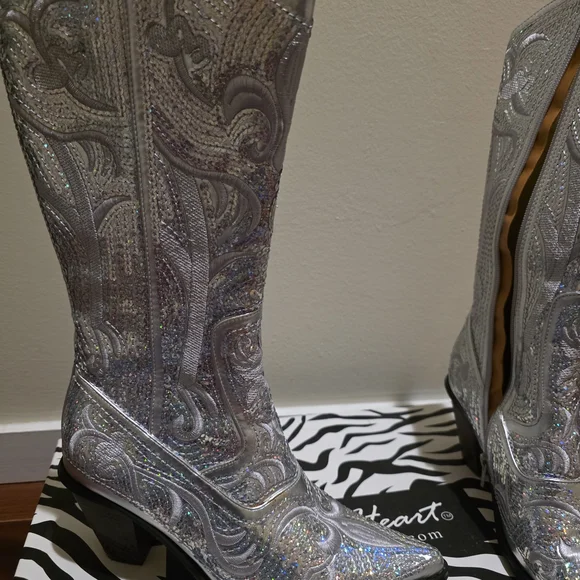 Dazzling Silver Glitter Heeled Boots